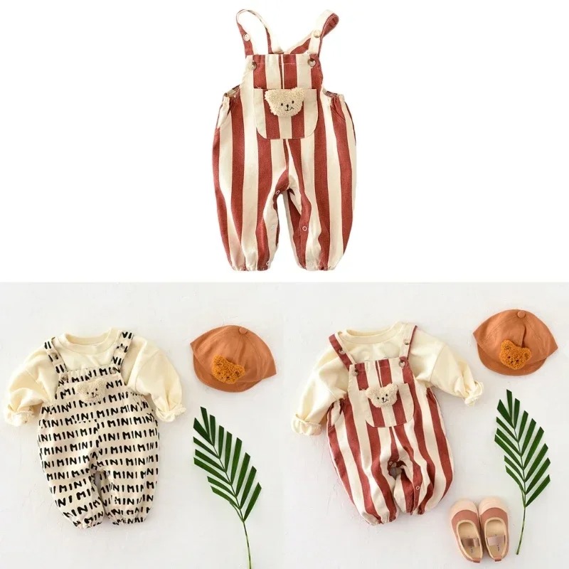 Salopette Rayée Ours Pour Bébé en Coton assortie