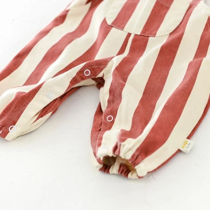 Salopette Rayée Ours Pour Bébé en Coton rouge ourlets