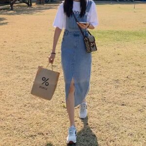 robe salopette en jean longue