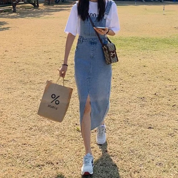 robe salopette en jean longue