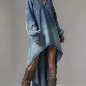 robe salopette en jean bleue de face