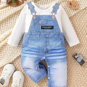 salopette bebe bleue look jean de face