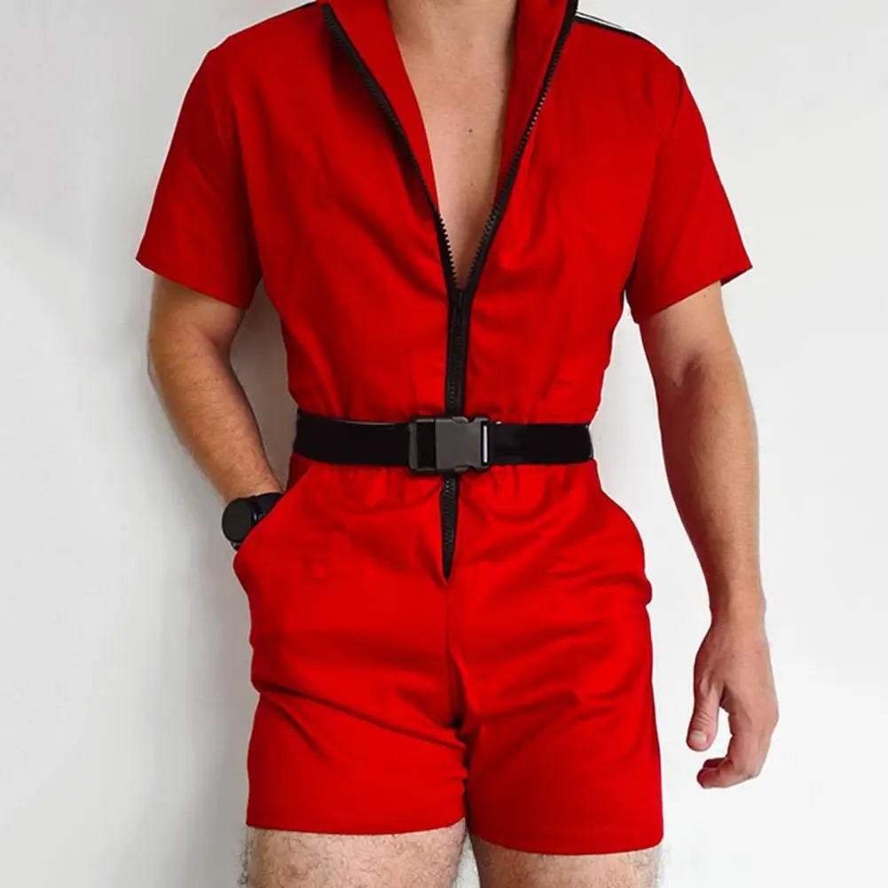 combinaison et salopette short homme cintrée rouge de face
