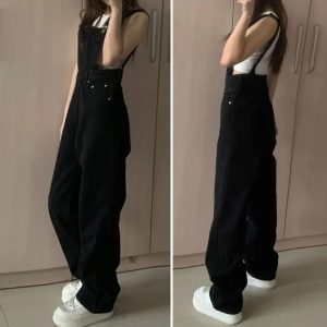 pantalon salopette noir femme coton profil