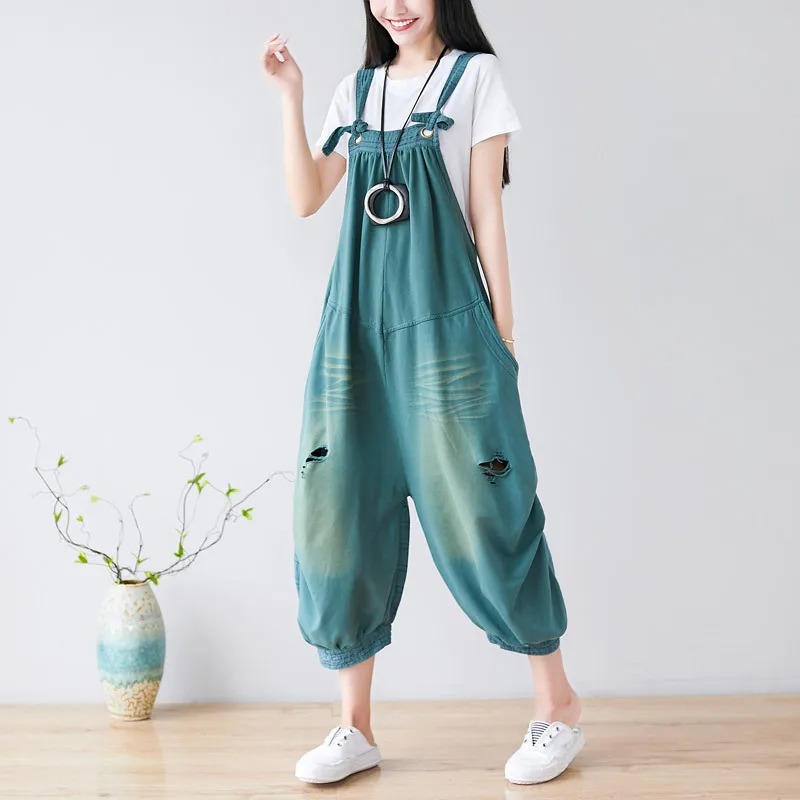 salopette large femme sarouel vert détail tissu