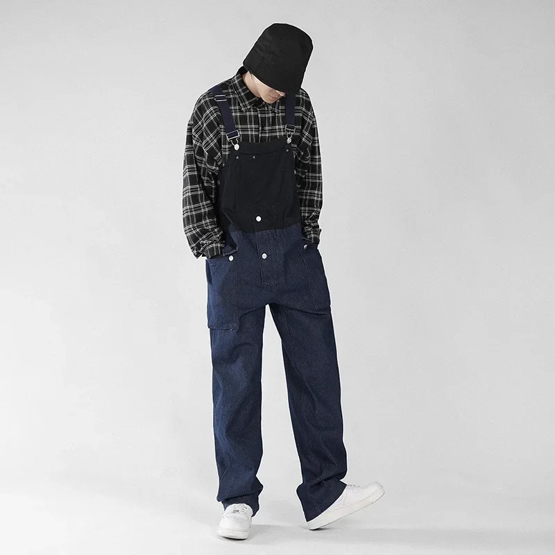 salopette jean large homme multi-poches détail tissu