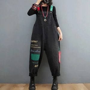 Salopette femme jean en denim look casual NOIRE