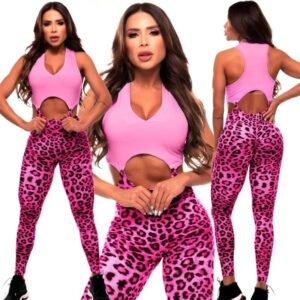 salopette leopard femme moulante rose