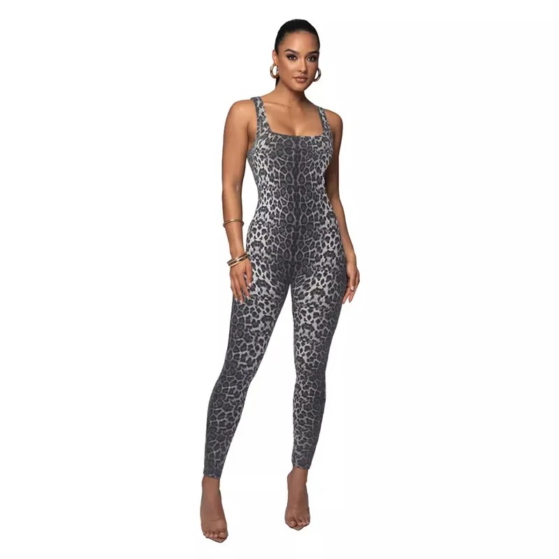 salopette noir femme peau de leopard gris