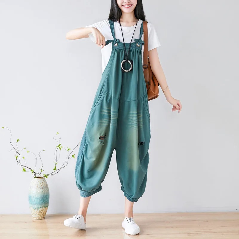 salopette large femme sarouel vert détail buste