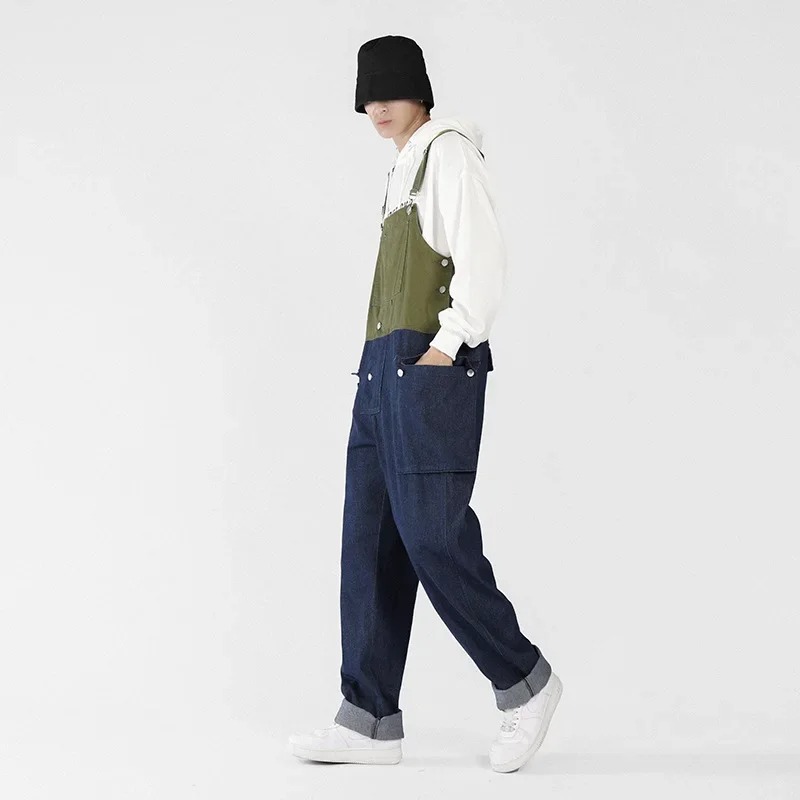 salopette jean large homme multi-poches de profil