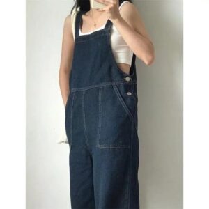 salopette jean femme bleu taille haute