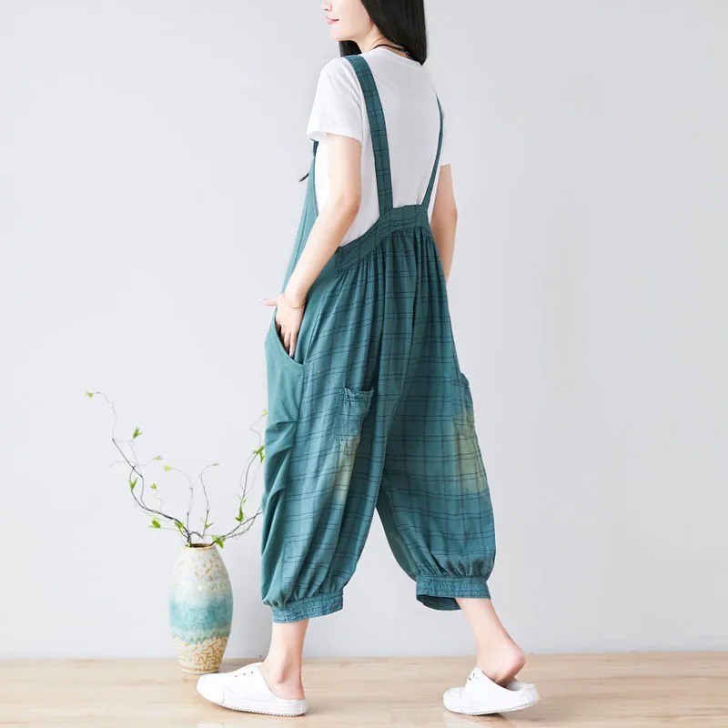 salopette large femme sarouel vert de dos