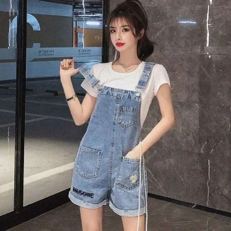 salopette short femme denim de profil