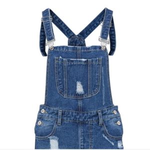 Salopette short femme denim déchirée modèle