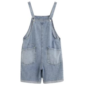 Salopette short femme en jean larges poches modèle