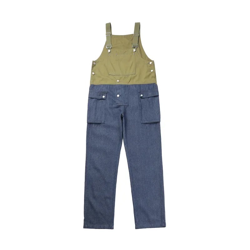 salopette jean large homme multi-poches vert