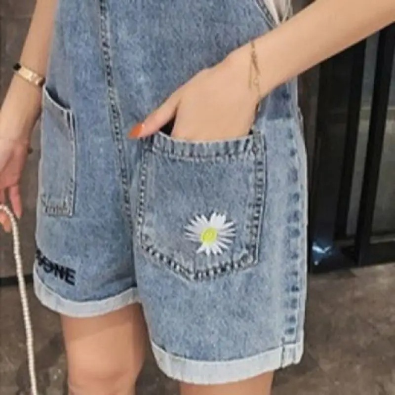 salopette short femme denim motif