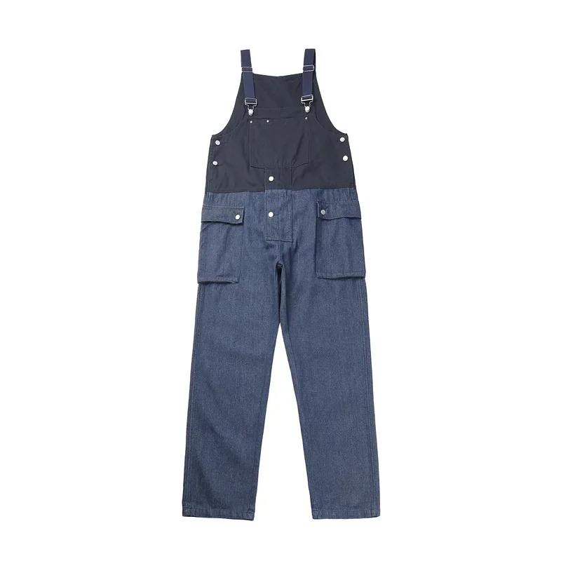 salopette jean large homme multi-poches bleu
