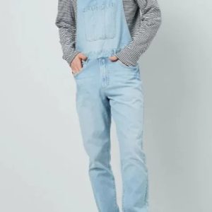 salopette jean homme coupe droite bleu clair produit