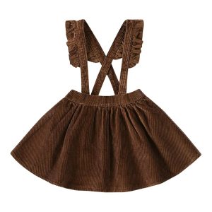 ques de la jupe salopette en velours pour fille marron modèle