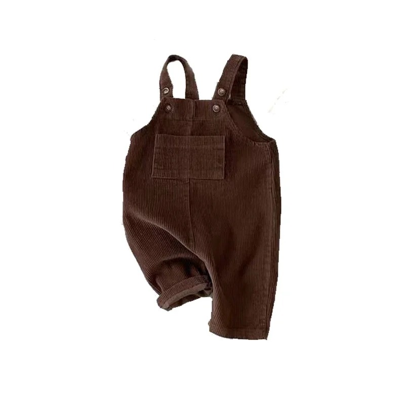salopette garcon velours marron de face