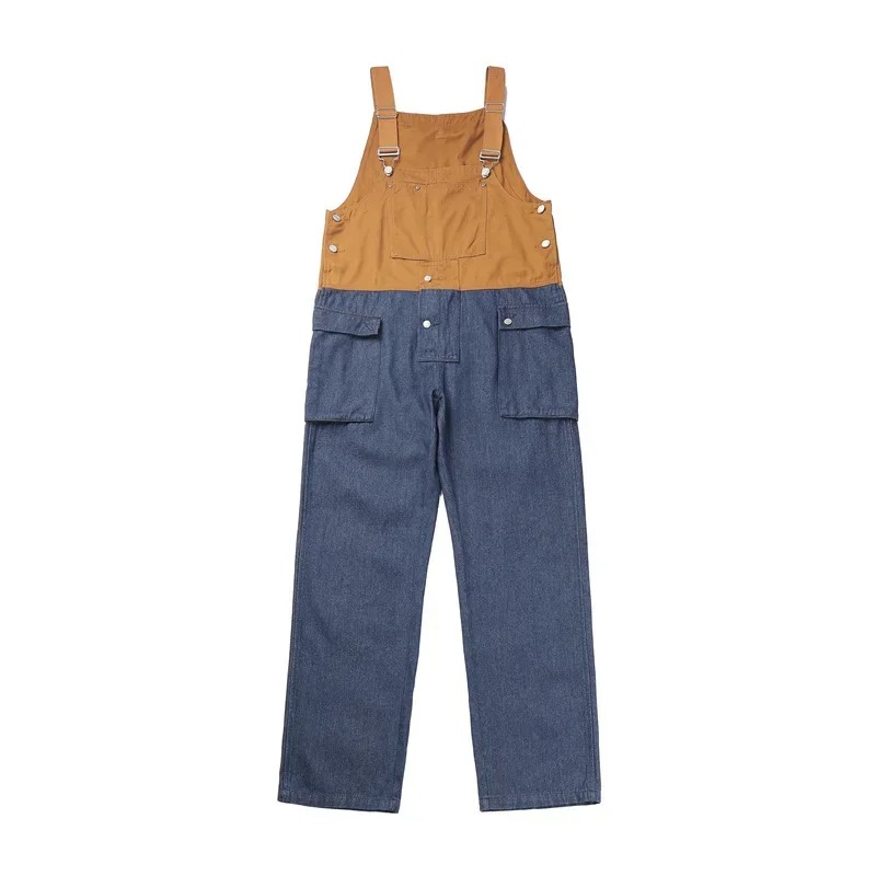 salopette jean large homme multi-poches marron clair