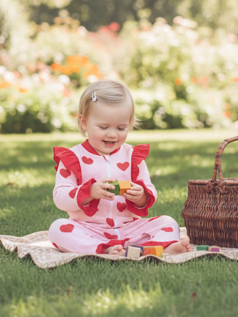 salopette bebe fille motif cœur assortie rose