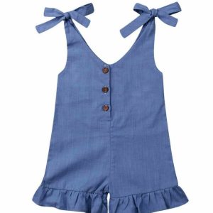 salopette en coton et lin avec volants pour fille