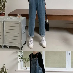 salopette jean femme bretelles marrons