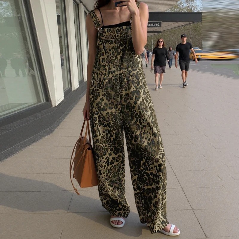 salopette pantalon large léopard marron