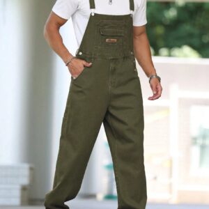 salopette jean large homme vert détail bretelles