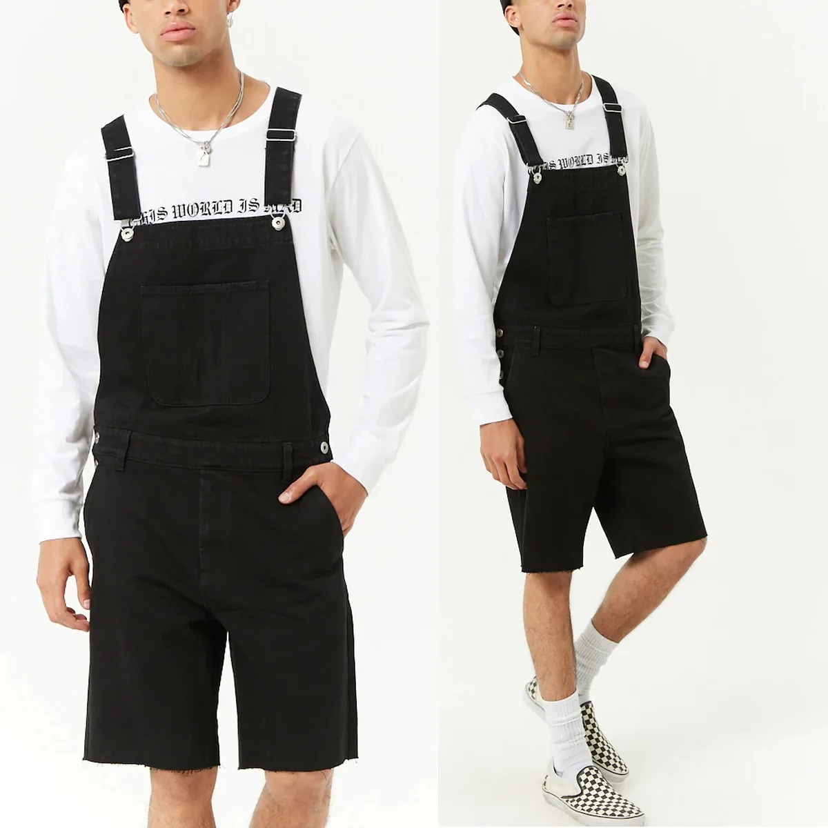 salopette short homme rétro noir de profil