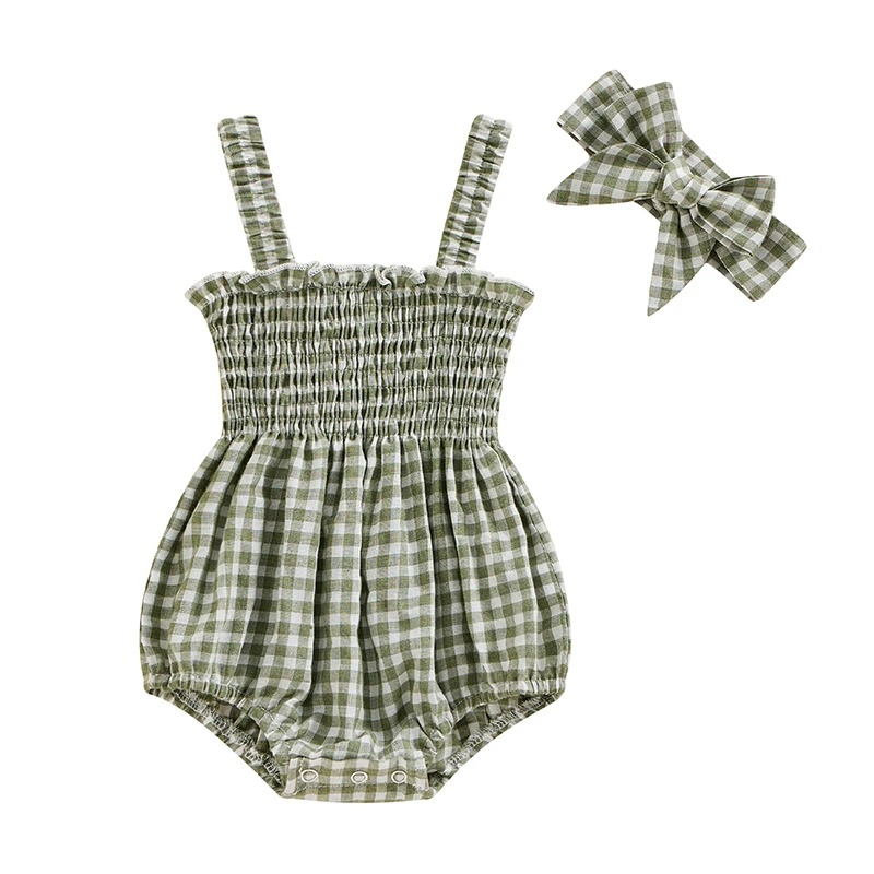 salopette bebe coton à carreaux vert