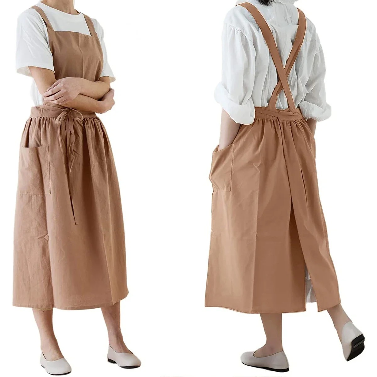salopette en lin tablier femme marron clair