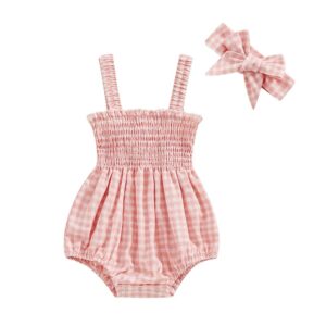 salopette bebe coton à carreaux rose