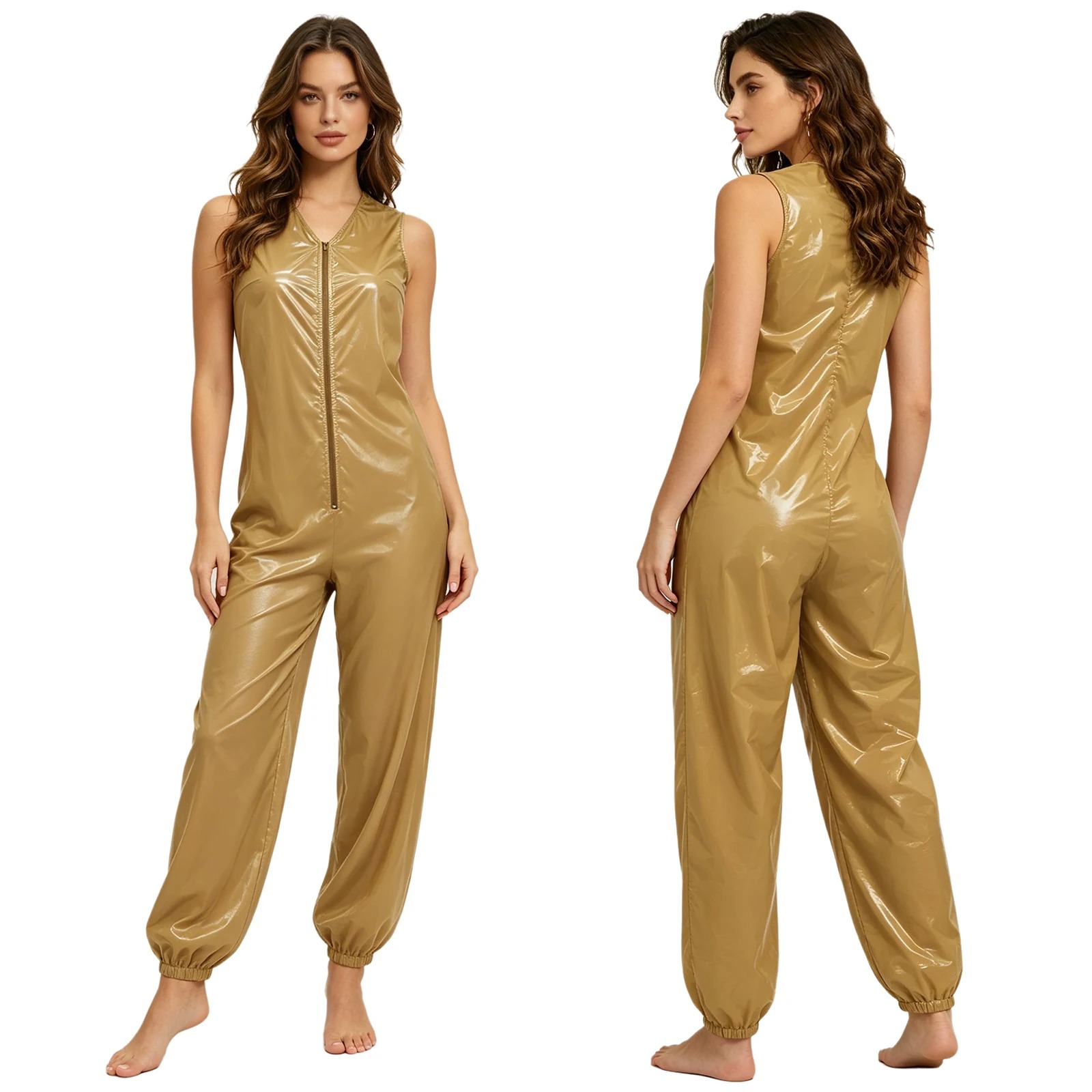 Salopette de pluie femme métallisée zippée beige