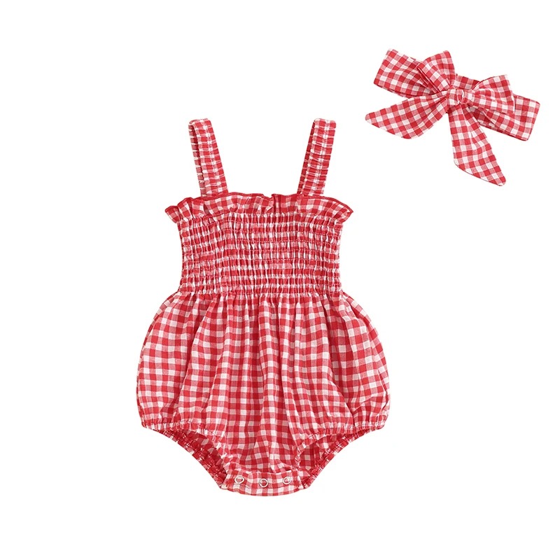 salopette bebe coton à carreaux rouge