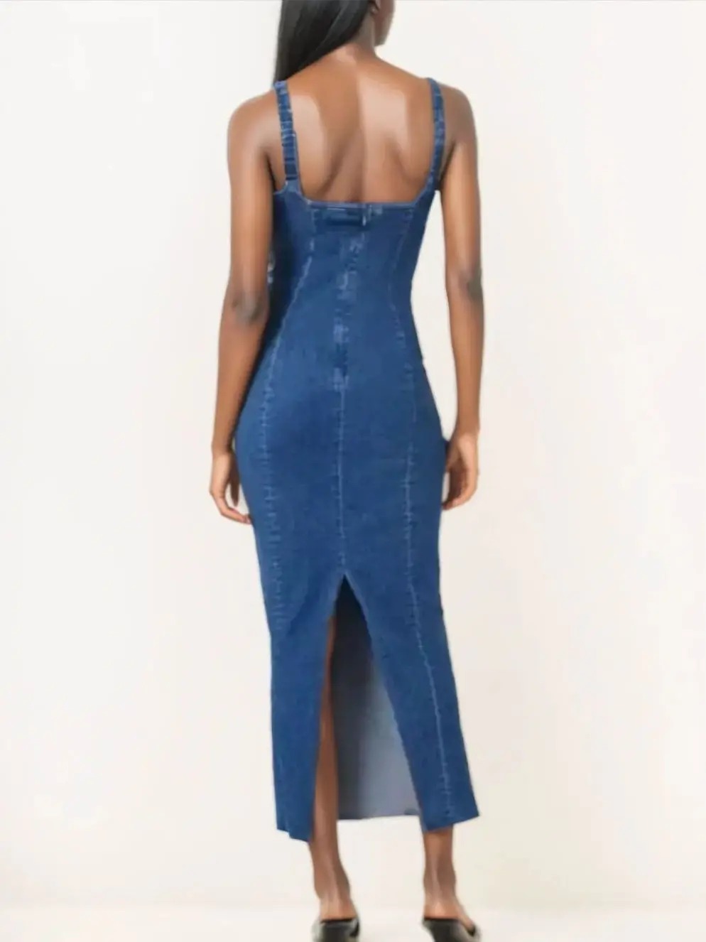 robe salopette femme jean de dos