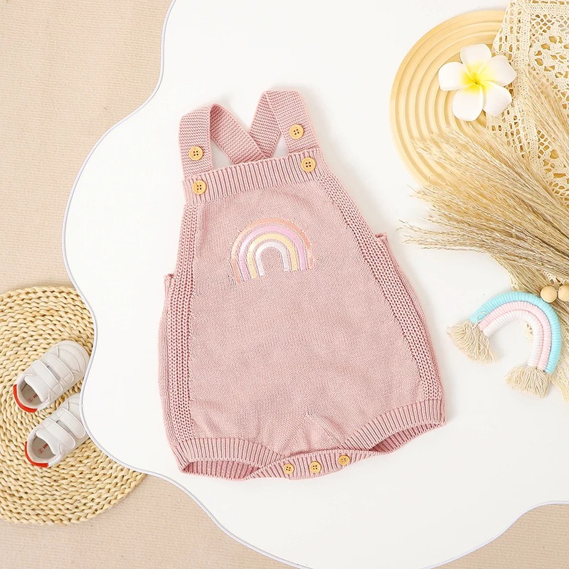 salopette bebe coton arc en ciel rose