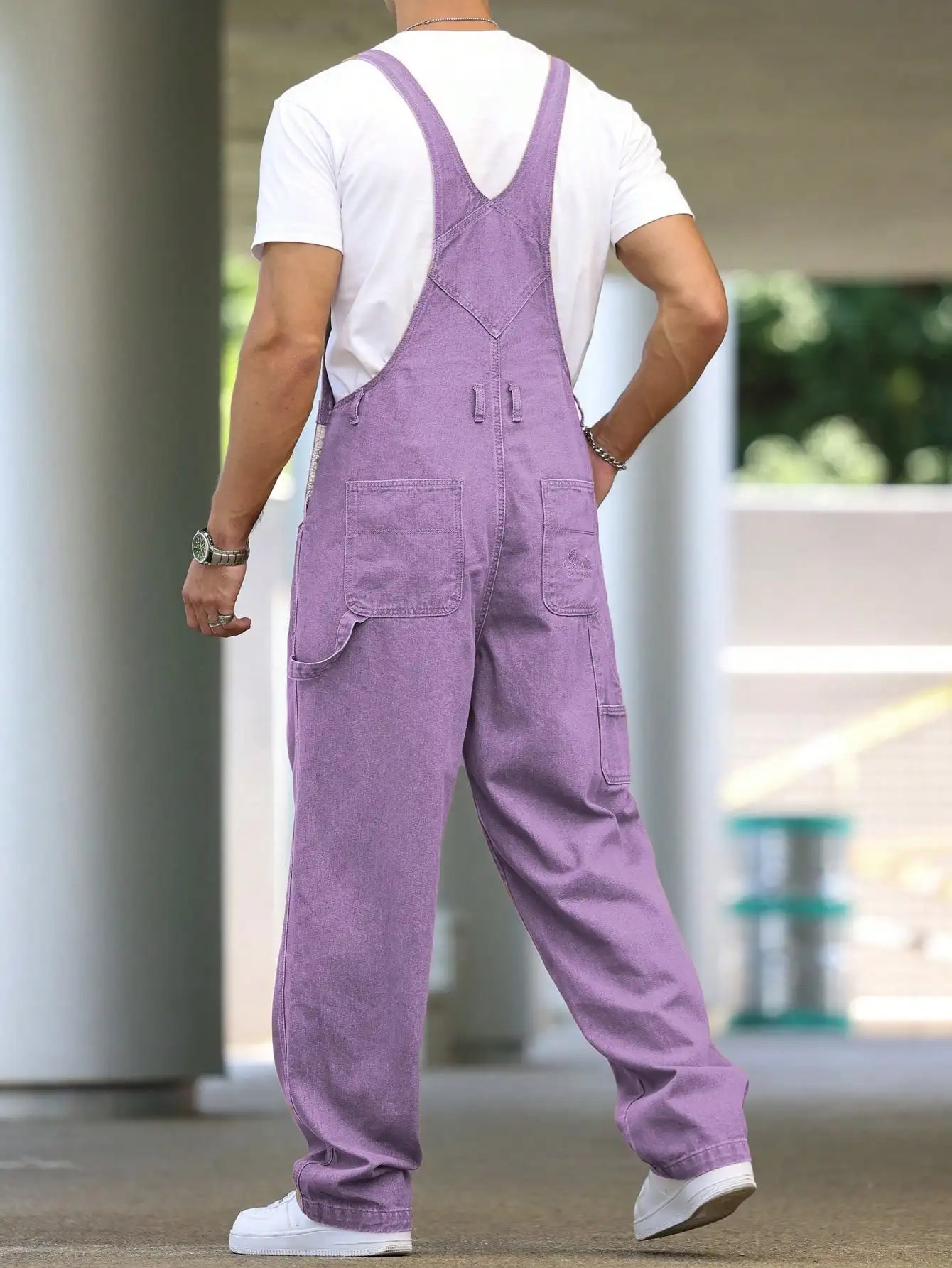Salopette jean grande taille violet de dos