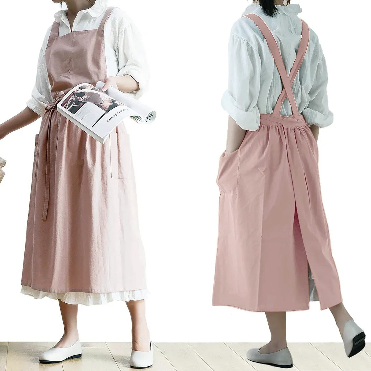 salopette en lin tablier femme rose