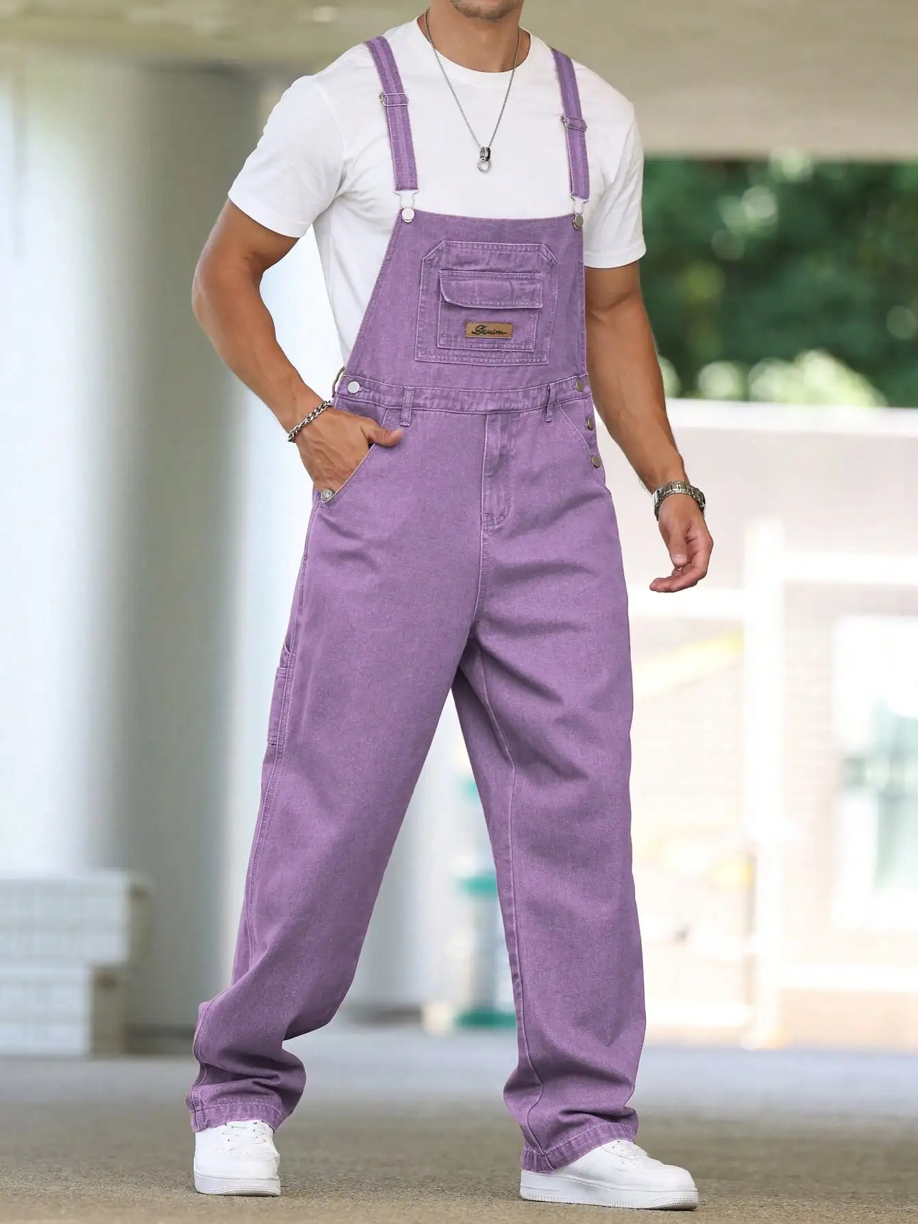 Salopette jean grande taille violet longueur