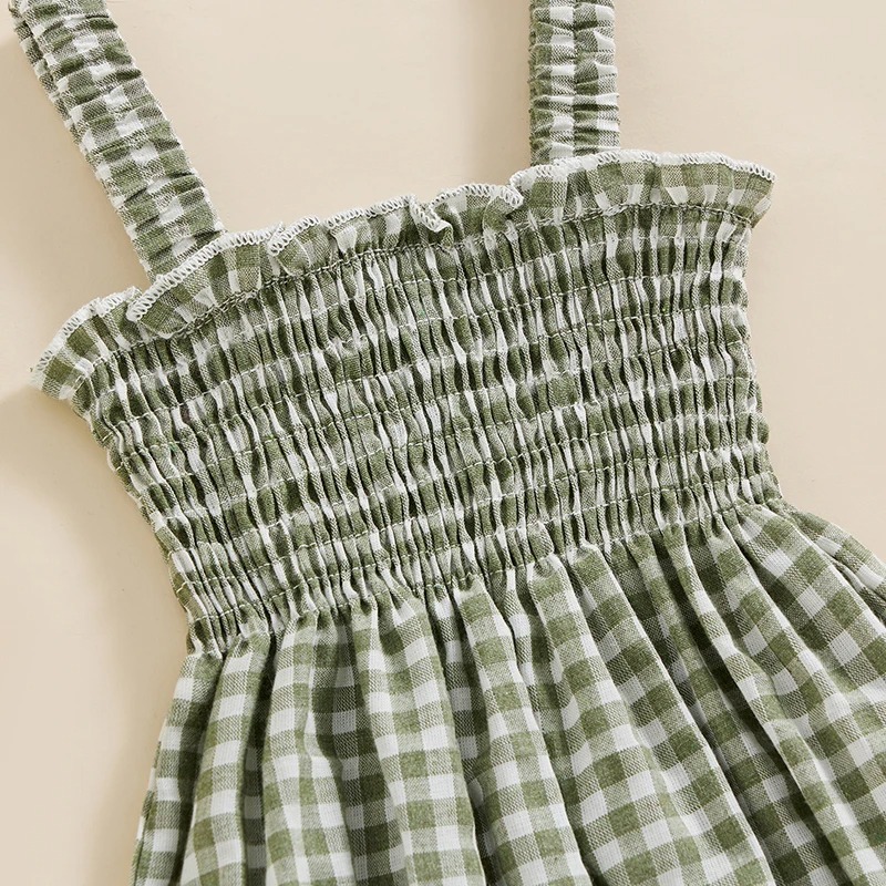 salopette bebe coton à carreaux vert détail tissu