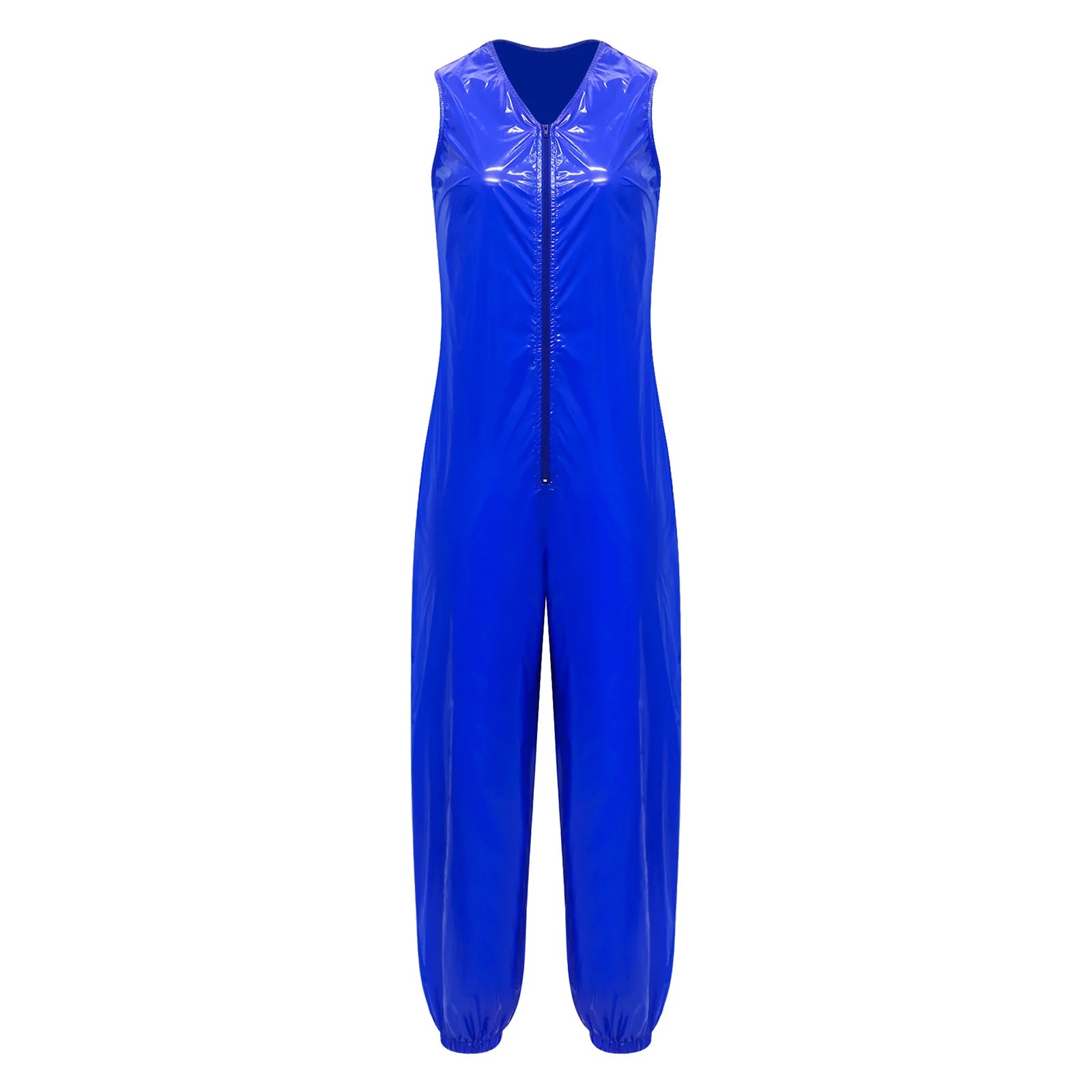 Salopette de pluie femme métallisée zippée bleue modèle