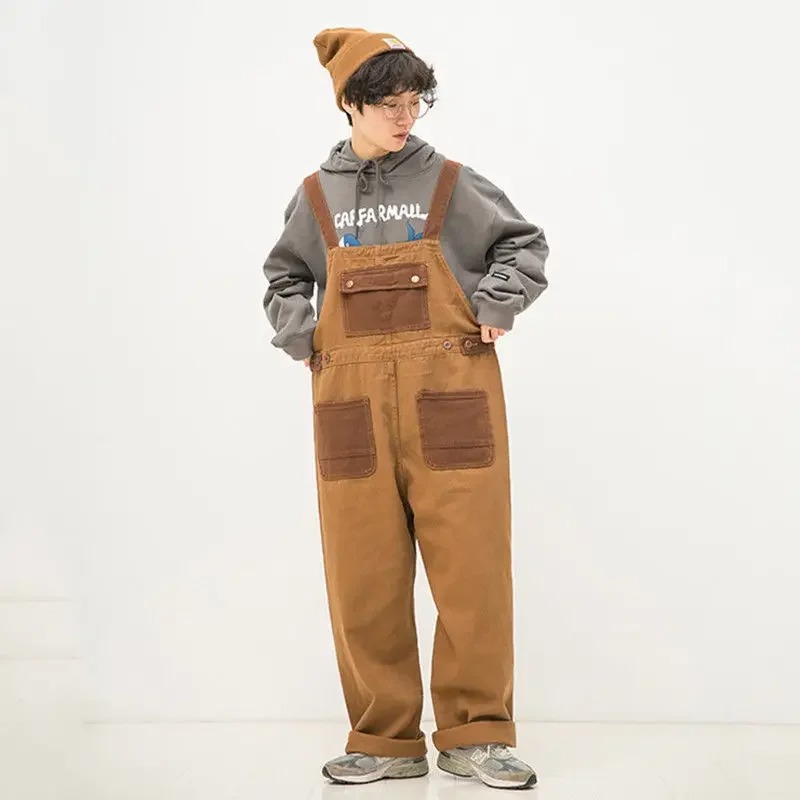 salopette marron homme de face