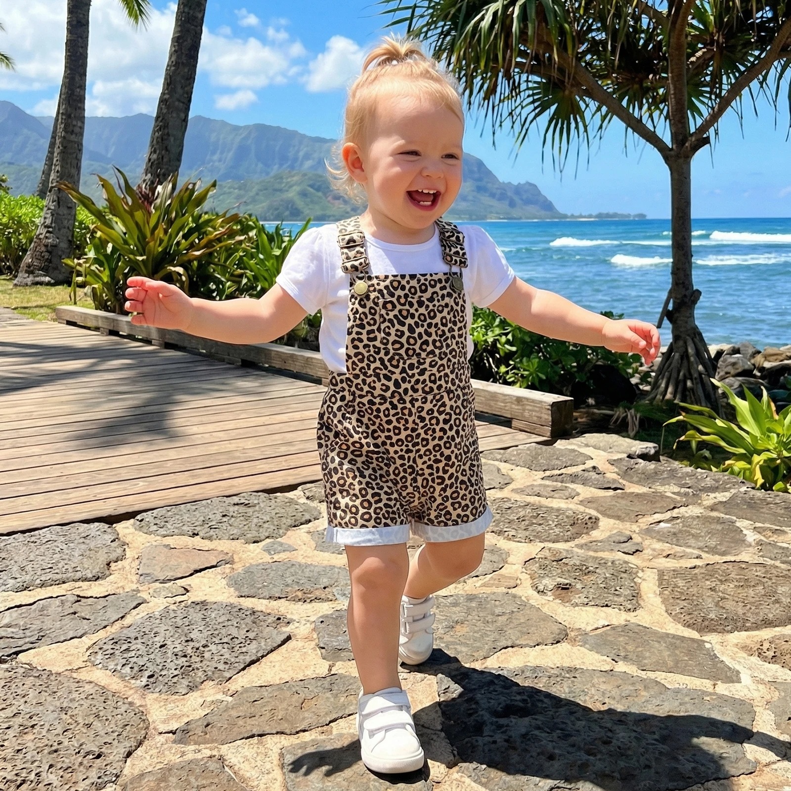 Salopette leopard short enfant tissu