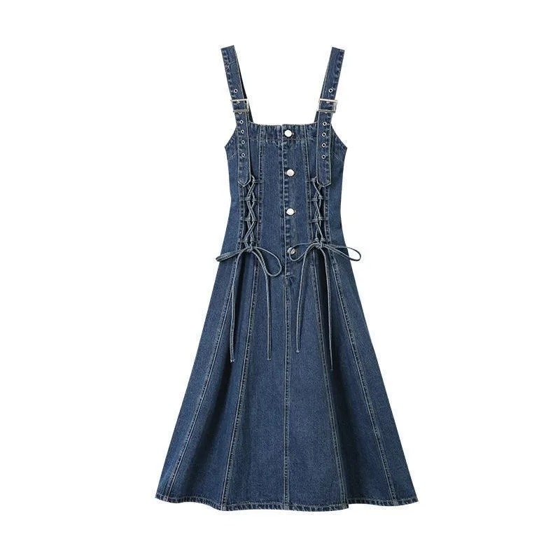 jupe salopette jean vintage détail tissu
