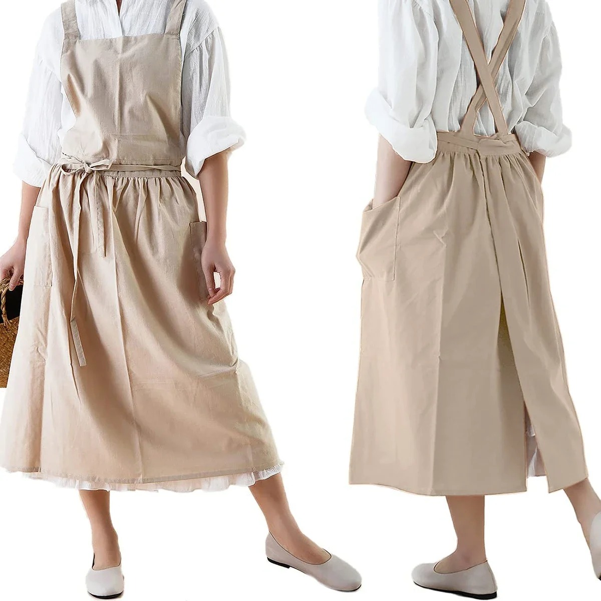 salopette en lin tablier femme beige