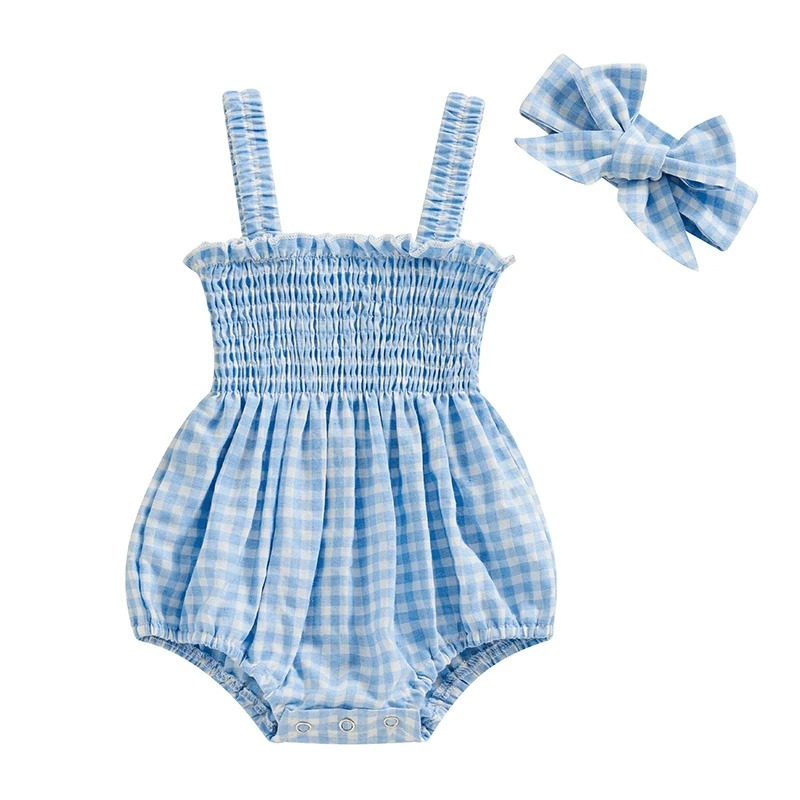 salopette bebe coton à carreaux bleu